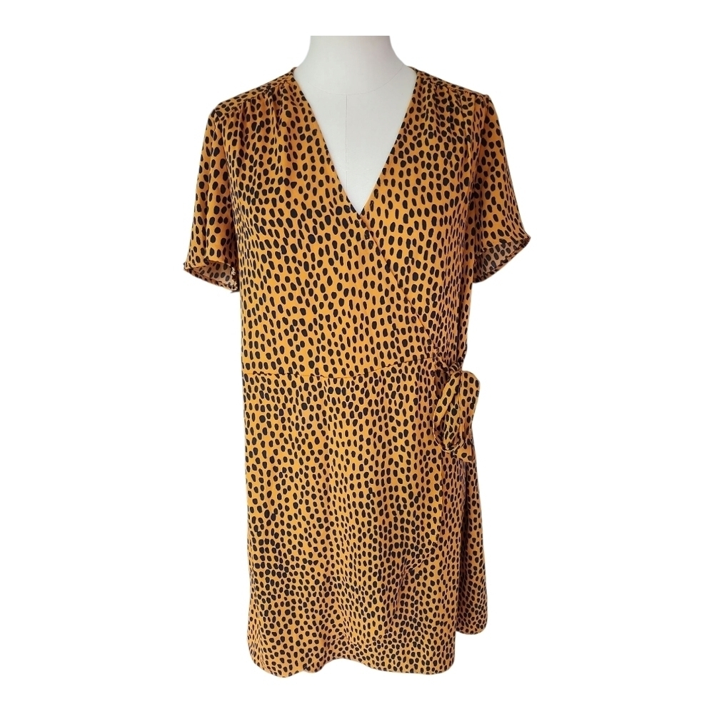 J.Crew NWT Leopard Print Wrap Dress Size 10 Short Sleeve V-Neck 100% Polyester - Picture 2 of 14